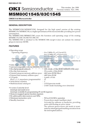 MSM80C154SRS datasheet - CMOS 8-bit microcontroller