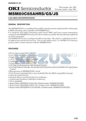 MSM80C85AHGS-2K datasheet - 8-bit CMOS microprocessor