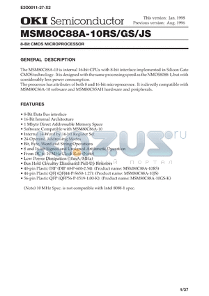 MSM80C88A-10GS-K datasheet - 8-bit CMOS microprocessor