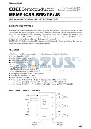 MSM81C55-5GS-2K datasheet - 2048-bit CMOS static RAM with I/O ports and timer