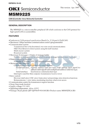 MSM9225GS-2K datasheet - CAN controller