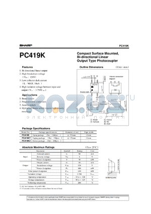 PC419KZ datasheet - Compact surface mounted, B-directional linear output type Photocoupler