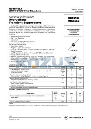 MR2525S datasheet - Overvoltage transient suppressor