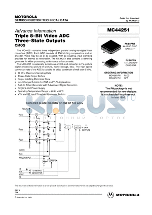 MC44251FU datasheet - Triple 8-bit video ADC three-state output