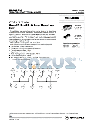 MC34C86D datasheet - Quad EIA-422-A line receiver