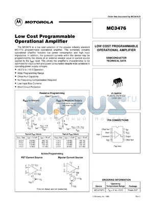 MC3476P1 datasheet - Low cost programmable operational amplifier