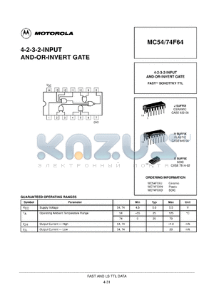 MC54F64J datasheet - 4-2-3-2-input and-or-invert gate