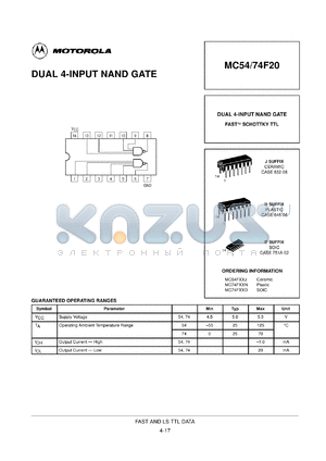 MC54F20J datasheet - Dual 4-input nand gate