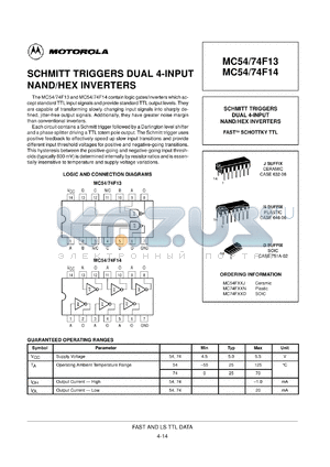 MC74F13D datasheet - Schmitt triggers dual 4-input nand/hex inverter