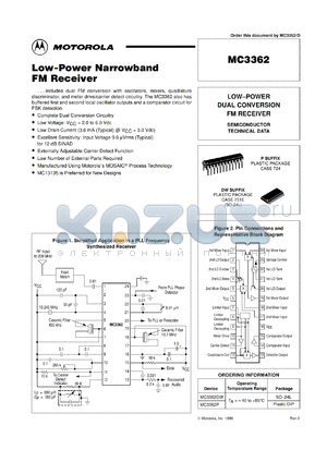 MC3362P datasheet - Low power dual conversion FM receiver