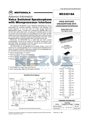 MC33218AP datasheet - Voice switched speakerphone