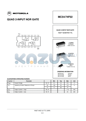 MC74F02D datasheet - Quad 2-input nor gate