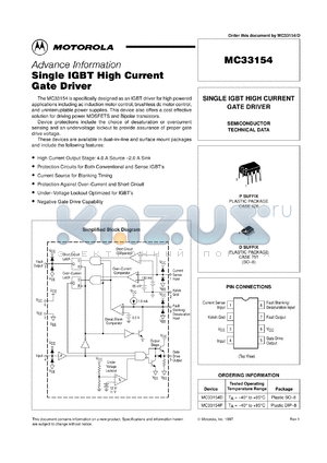 MC33154P datasheet - Single IGBT high current gate driver