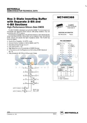 MC74HC368N datasheet - Hex 3-state inverting buffer with separate 2-bit and 4-bit sections