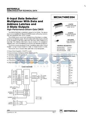 MC74HC354DW datasheet - 8-input data selector, multiplexer with data and address latches and 3-state outputs