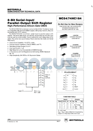 MC74HC164N datasheet - 8-bit serial-input,parallel-output shift register