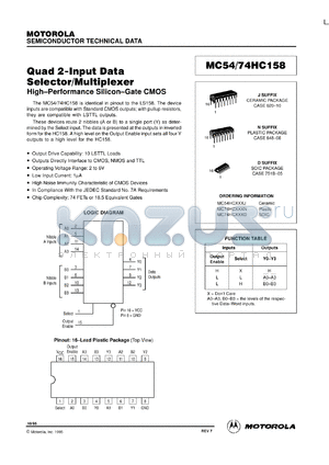 MC74HC158D datasheet - Quad 2-input data selector, multiplexer