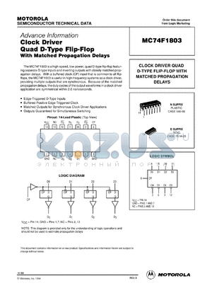 MC74F1803N datasheet - Clock driver quad D-type flip-flop with matched propagation delays