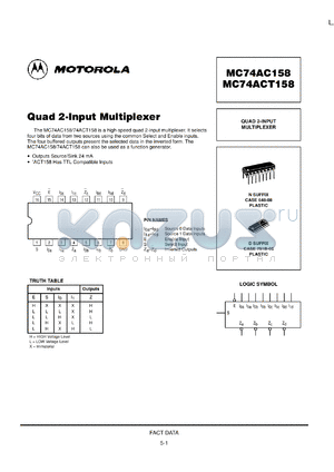 MC74AC158N datasheet - Quad 2-input multiplexer