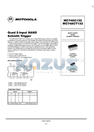 MC74AC132J datasheet - Quad 2-input NAND schmitt trigger