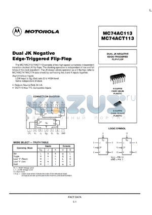MC74AC113D datasheet - Dual JK negative edge-triggered flip-flop
