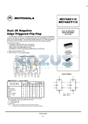 MC74ACT112D datasheet - Dual JK negative edge-triggered flip-flop