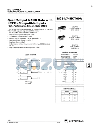 MC54HCT00AJ datasheet - Quad 2-input NAND gate with LSTTL-compatible inputs