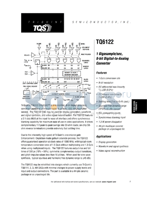 TQ6122-D datasheet - 1 gigasample/sec, 8-bit-to-analog converter