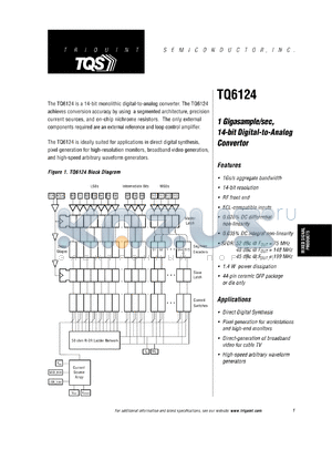 TQ6124-CD datasheet - 1 gigasample/sec, 14-bit-to-analog converter