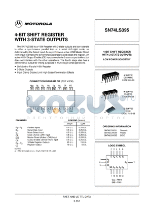 SN54LS395J datasheet - 4-bit shift register with 3-state outputs