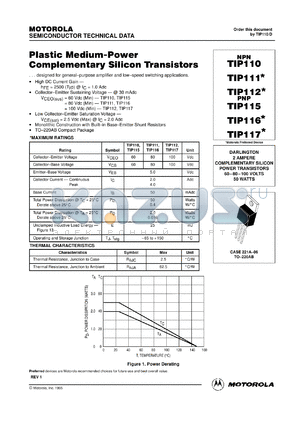TIP114 datasheet - Plastic medium-power complementary silicon transistor