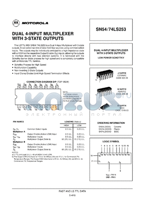 SN74LS253DW datasheet - Dual 4-input multiplexer with 3-state outputs