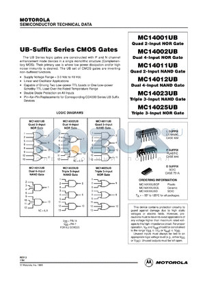 MC14002UBD datasheet - Quad 4-input NOR gate