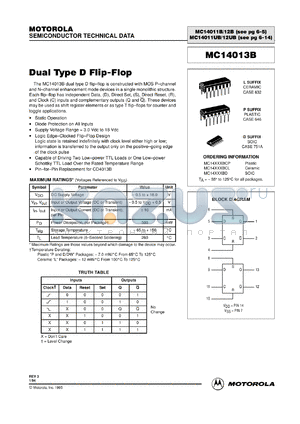 MC14013BCL datasheet - Dual type D flip-flop