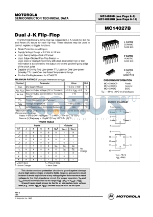 MC14027BCL datasheet - Dual J-K flip-flop