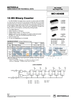 MC14040BCL datasheet - 12-bit binary counter