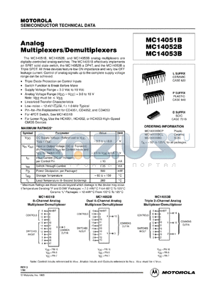 MC14053BCL datasheet - Analog multiplexer/demultiplexer