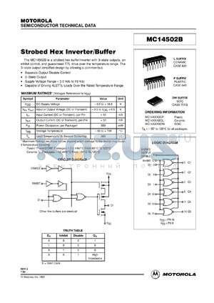 MC14502BCP datasheet - Strobed hex inverter/buffer