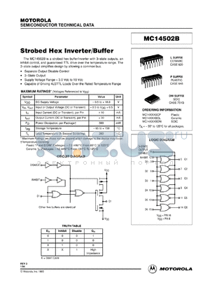 MC14502BCL datasheet - Strobed hex inverter/buffer