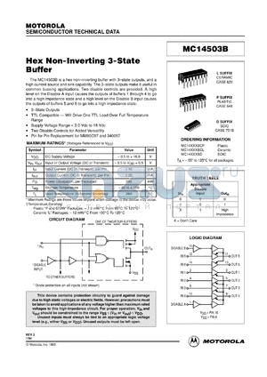 MC14503BCL datasheet - Hex non-inverting 3-state buffer