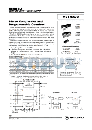 MC14568BCL datasheet - Phase comparator and programmable counter