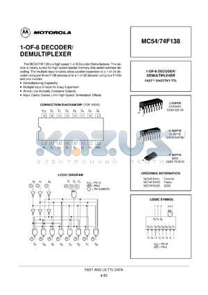 MC54F138J datasheet - 1-of-8 decoder/demultiplexer