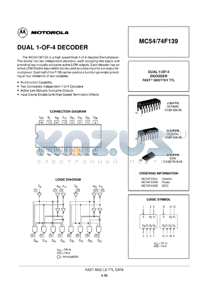 MC54F139J datasheet - Dual 1-of-4 decoder