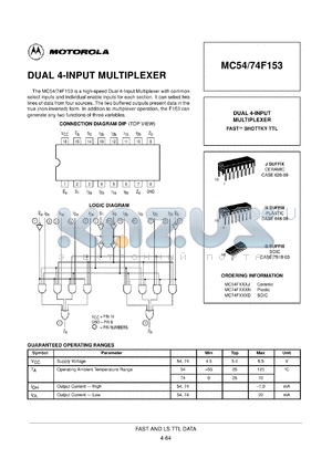 MC74F153D datasheet - Dual 4-input multiplexer