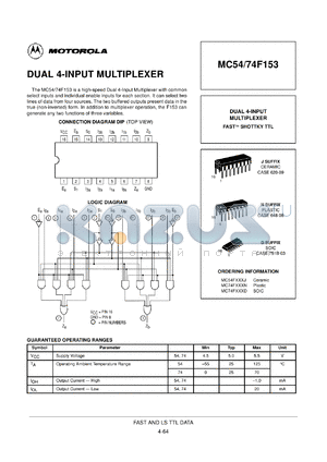 MC74F153N datasheet - Dual 4-input multiplexer