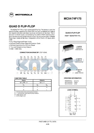 MC54F175J datasheet - Quad D flip-flop