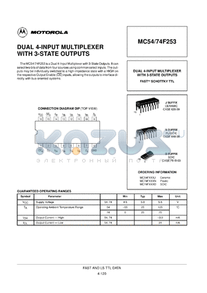 MC54F253J datasheet - Dual 4-input multiplexer with 3-state outputs