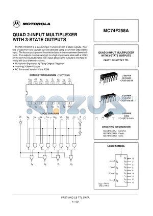 MC54F258AJ datasheet - Quad 2-input multiplexer with 3-state outputs