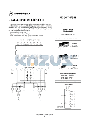 MC74F352N datasheet - Dual 4-bit multiplexer