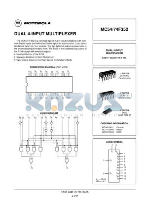 MC54F352J datasheet - Dual 4-bit multiplexer